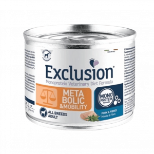 Exclusion Diet Metabolic & Mobility All Breeds, exclusion metabolic e mobiliity, exclusion monoprotein, exclusion maiale e piselli, exclusion umido cane, exclusion metabolic,