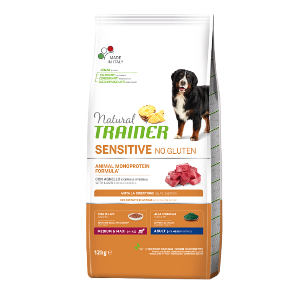 Natural Trainer Medium-Maxi Sensitive No Gluten Adult Agnello