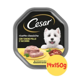 Cesar per cani Ricette Classiche con tenero Pollo e Tacchino,