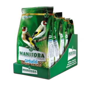 Confezione di mangime Manitoba Carduelidi con mix di semi per cardellini e uccelli indigeni.