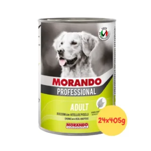 Confezione di Morando Professional bocconi con vitello e piselli per cani adulti