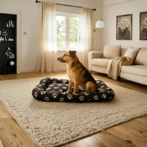 cuscino per cani footprints angoli tondi nero con pattern zampette