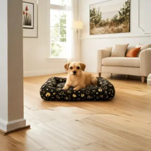 cuscino per cani house memories con angoli tondi e tessuto grigio