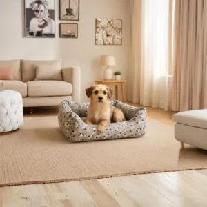 cuccia da interno per cani modello bones and dogs con bordi rialzati e pattern grigio