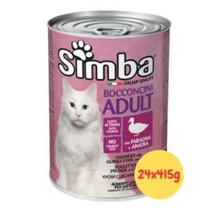 Lattina Simba Bocconcini con Faraona e Anatra per gatti adulti Monge