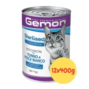 monge gemon sterilised gatto bocconi tonno e pesce bianco lattina