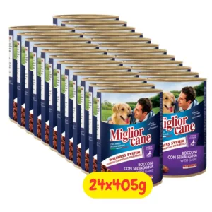 Set di 24 lattine Migliorcane bocconcini con selvaggina per cani