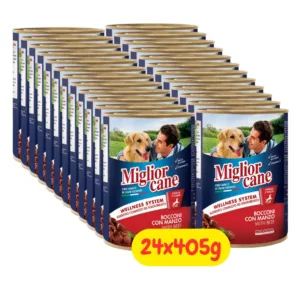Confezione di lattine Migliorcane bocconcini con manzo in salsa per cani adulti