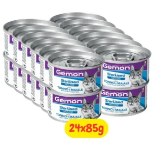 Confezione da 24 lattine di mousse Gemon Sterilised tonno e maiale
