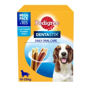 Scatola gialla Pedigree Dentastix Medium da 105 bastoncini per cani medi