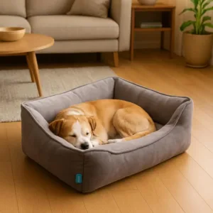 Cuccia rettangolare per cani morbida bicolore grigio scuro e chiaro