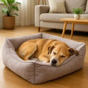 Cuccia per cani rettangolare bicolore grigio con bordi imbottiti
