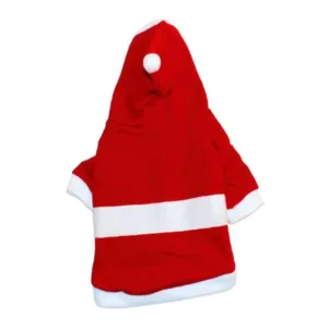 Costume Babbo Natale per Cani rosso con cappuccio e pompon bianco