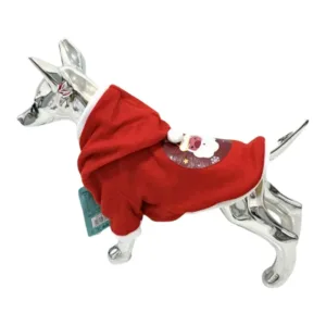 Vestito Costume natale cane babbo natale rosso con cappuccio e pon pon
