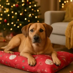 Cuscino natalizio per cani gatti con stampa Babbo Natale su sfondo rosso
