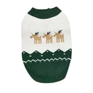 Maglione Natale per Cane con renne ricamate verde bosco e panna