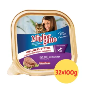 Vaschetta MigliorGatto Patè con selvaggina su sfondo neutro pulito