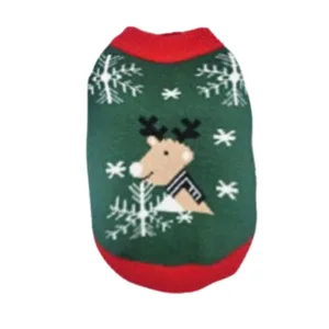 Pullover Natalizio Cane Renna Singola Verde