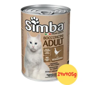 Lattina beige Simba con gatto bianco a pelo lungo e scritta selvaggina