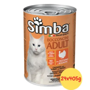 Lattina arancione Simba con immagine di gatto bianco e icona tacchino