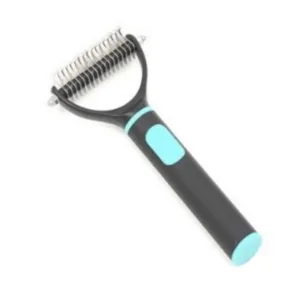 Slanatore nero per cani con doppie lame curve e inserti antiscivolo azzurri