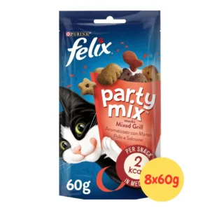 Felix Party Mix Snack Gatto Mixed Grill confezione multipack con gusti manzo pollo e salmone