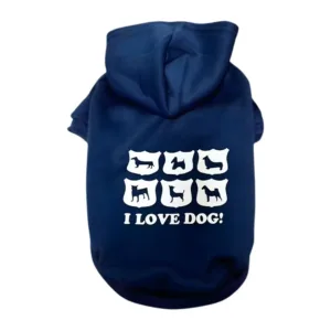 Felpa Cane Blu I Love Dog con cappuccio e stampa bianca