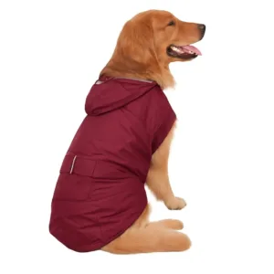 Cappuccio lallohallo Impermeabile Cane Bordeaux Riflettente indossato da un cane di taglia