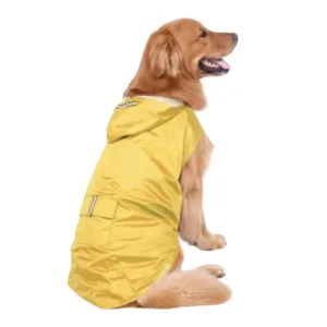 Cappuccio Impermeabile Cane Riflettente Giallo con strisce di sicurezza sul dorso