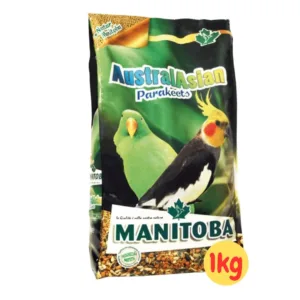 Sacco Manitoba Australasian Parakeets con illustrazione di parrocchetto e semi