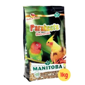 Busta Manitoba Parakeets Universal con Inseparabile e Calopsite su sfondo verde