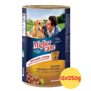 Dettaglio lattina MigliorCane Adult bocconi pollo e tacchino da 1250g