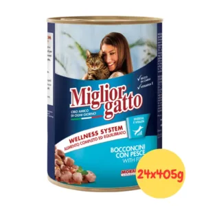 Confezione di lattine MigliorGatto bocconcini con pesce per gatti adulti