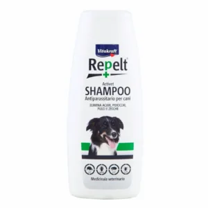 Flacone shampoo antiparassitario Vitakraft Repelt Activet per cani con immagine Border Collie