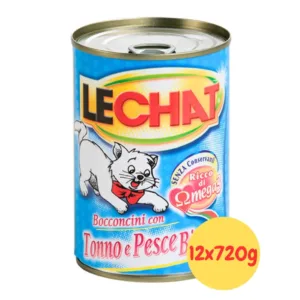 Cibo Gatti Tonno Pesce Bianco LeChat lattina con illustrazione gatto bianco