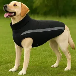 Impermeabile Cane Imbottito Nero Pile con striscia riflettente per taglia grande