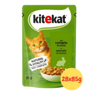 Kitekat Gatti Adult Coniglio Salsa confezione con immagine gatto tabby