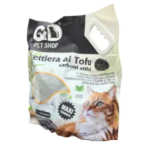 Confezione di lettiera al tofu con carboni attivi e gatto arancio