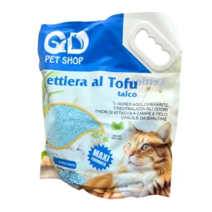Lettiera al tofu con fragranza talco in sacchetto salva praticità