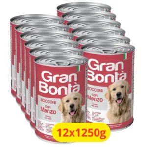 Set di 12 maxi lattine Gran Bontà Monge bocconi con manzo per cani