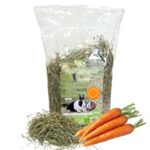 Busta di fieno di prato per conigli arricchito con pezzi di carota