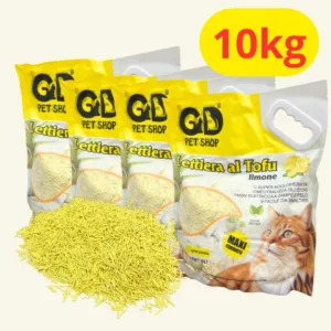 Confezione di lettiera vegetale al tofu gusto limone per gatti agglomerante e biodegradabile.