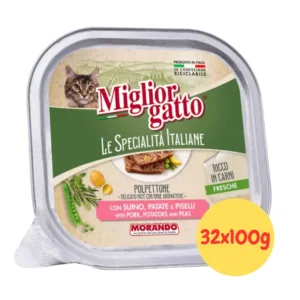 Vaschetta di patè Morando MigliorGatto con suino patate e piselli per gatti