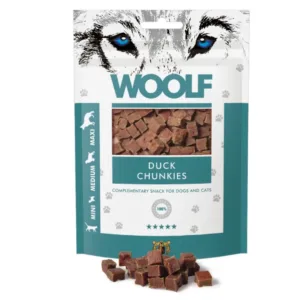 Confezione Woolf Duck Chunkies cubetti morbidi di anatra per cani
