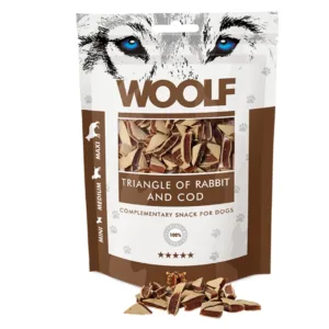 Snack bicolore Woolf triangoli di coniglio e merluzzo per animali