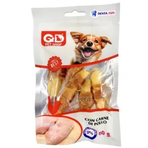 Snack per cani rotolini di pollo e patata dolce in busta trasparente