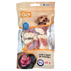 Biscotti a osso per cani avvolti in fettine di carne d'anatra essiccata