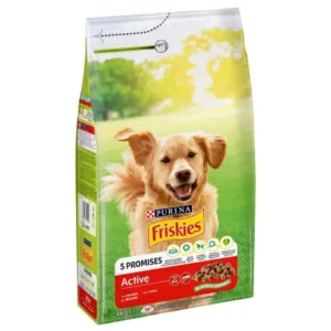 Manzo Friskies Active Cani Crocchette confezione 4kg con cane Golden Retriever