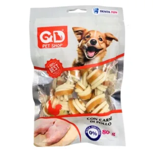 Snack per cani a forma di osso intrecciato bicolore bianco e marrone