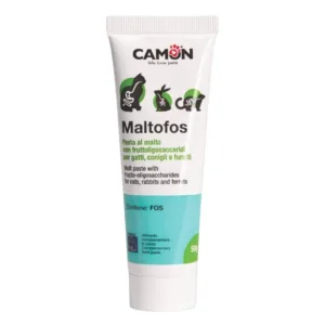 Tubetto pasta malto Camon Maltofos con icone di gatto coniglio e furetto